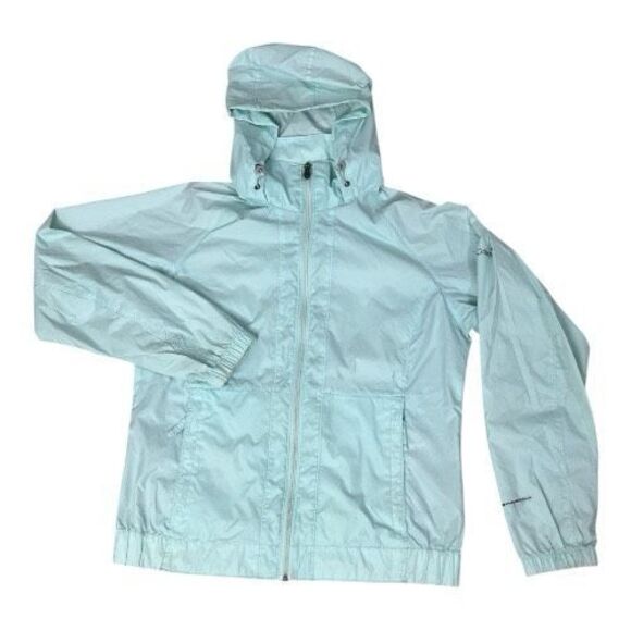 Columbia Women Blue Rain Jacket Size M Hoodie Windbreaker Jacket Zip-Pocket - Picture 2 of 14
